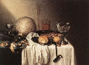 BOELEMA DE STOMME, Maerten Still-Life with a Bearded Man Crock and a Nautilus Shell Cup oil on canvas
